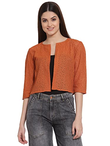 Image of Style Quotient Women Nude Self Design Floral lace Regular Open Front Shrug