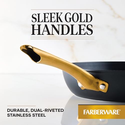 Farberware Forged Induction Ceramic Cookware Nonstick Frying Pan/Skillet, Dishwasher Safe, Suitable for All Stovetops, 12.25 Inch Fry Pan - Black and Gold - image 5