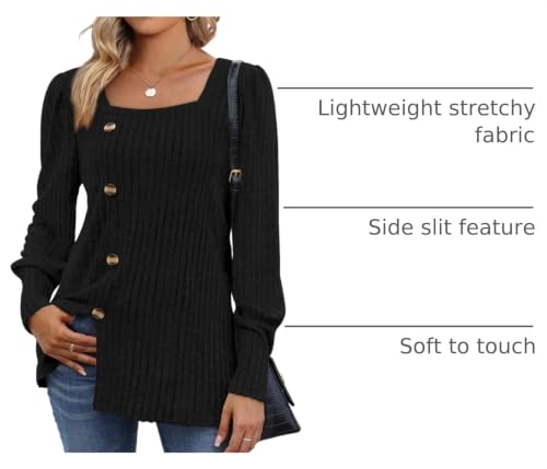 Image of WIHOLL Womens Tops Dressy Casual Fall Sweaters Square Neck Fashion Clothes 2023
