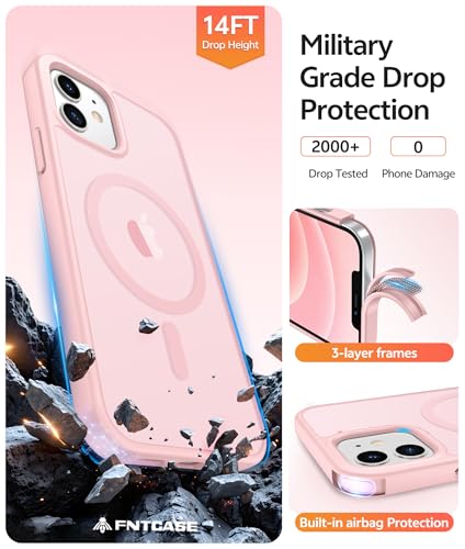 Image of FNTCASE for iPhone 13 Mini Case: for iPhone 12 Mini Case [Compatible with Magsafe] Translucent Matte Magnetic Phone Cover - Military Grade Drop Protection Shockproof Protective Cases - Light Pink