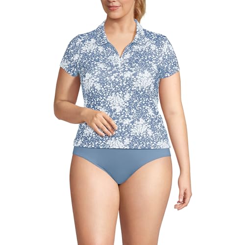 Lands' End Women's Short Sleeve Pique Johnny Collar UPF 50 Rash Guard X-Small Dusk Sky Meadow Ditsy Floral