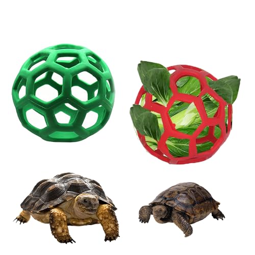 2 Stück Schildkröte Leckerli-Ball Spielzeug - Hängende Kleine Tiere Gemüse Gras Obst Fütterung und Spiel Heu Feeder Ball für Kleintiere Haustier (Grün und Rot)