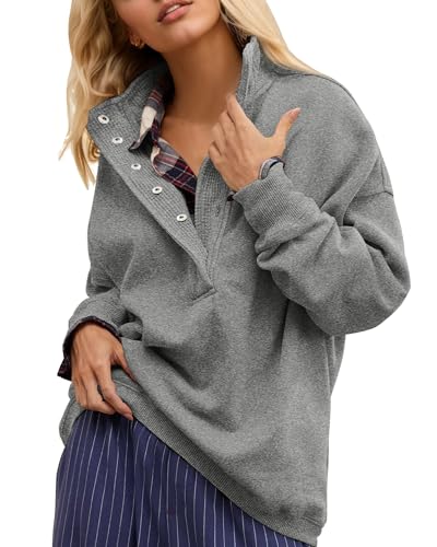 Image of Gacaky Sweatshirt for Women Oversized Casual Long Sleeve Button Henley Neck Pullover Tops Fashion Outfits Clothes