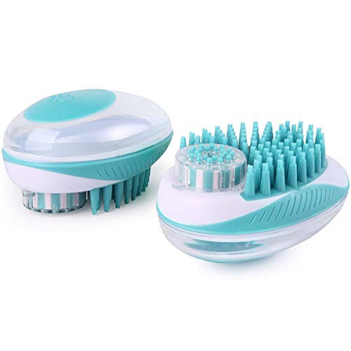 2 In 1 Pet Brush Bath Massage Brush,Shampoo Dispenser For Pet Grooming Deshedding Soft Silicone Bristles Perfect For Washing,Shampooing,Massaging Long,Short Hair,Remove Loose Fur (Green) #TOP4