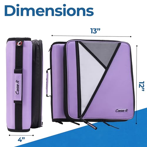 Image of Case-it Universal Zipper Binder | 2-Inch O-Rings, 13-Inch Laptop /Tablet Padded Pocket, 400 Sheet Capacity, Multiple Storage Pockets & Shoulder Strap | School & Office Organizer | LT-007 Lavender