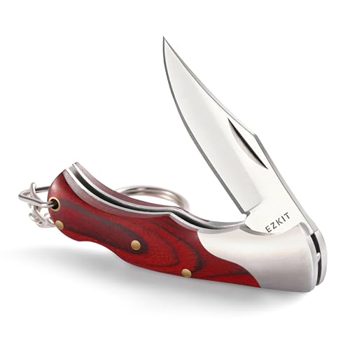 EZKIT Folding Pocket Knife with Back lock, 2in Stainless Blade and Rosewood Handle, 4.8in Total Length, Compact EDC Gear