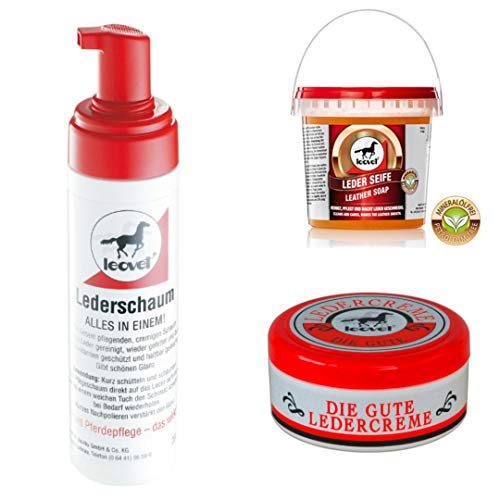 Preisvergleich Produktbild Spar-Set Lederpflege von B&E, 500ml Sattelseife & 500m Bienenwachs Lederpflege Balsam inkl. Tuch