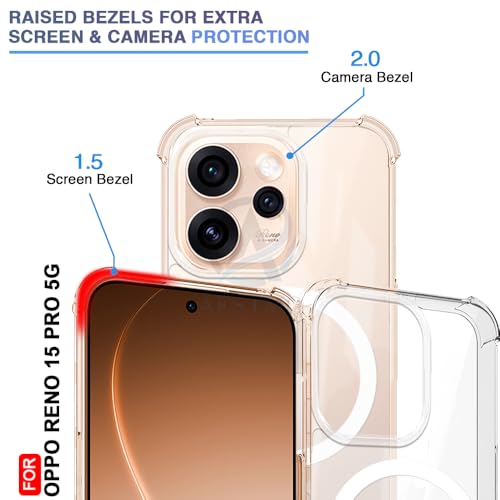 Image of AESTMO Clear Back Cover for Oppo Reno 15 Pro 5G | 360 Protection | Transparent Back Cover for Oppo Reno 15 Pro 5G (PC + TPU, Compatible with MagSafe Accessories, Transparent Bumper)