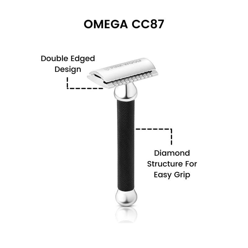 Pink Woolf Double Edge Manual Safety Razor for Men CC87 (Close Comb) | Fits all Double Edge Safety Blades Eliminates Nicks & Cuts | Anti Slip Grip for Wet Shaving Pack Of 1 (Black) - Image 3 thumbnail