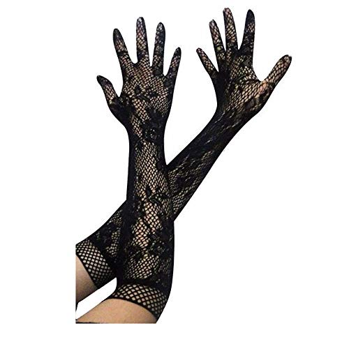 EROSPA® Netz-Spitzenhandschuhe lang florales Blumen-Muster - Damen (Schwarz)