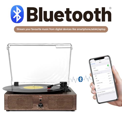 Image of Vinyl Record Player Turntable with Built-in Bluetooth Receiver & 2 Stereo Speakers, 3 Speed 3 Size Portable Retro Record Player for Entertainment and Home Decoration
