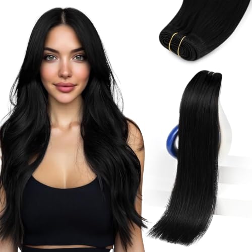 Image of Sunny Hair Sew in Hair Extensions Real Human Hair Black for Women | 12 Inch 70g, For Short Hair, All Day Wear, Lightweight Double Weft No Shedding, Perfect for Wedding, Frizz-Free