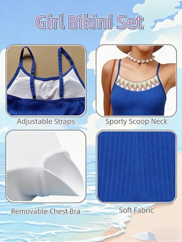 Image of Girls Swimsuit Two Piece Teen Bathing Suit High Waist Textured Bikini Set Woven Girls Swimwear 9-16Y