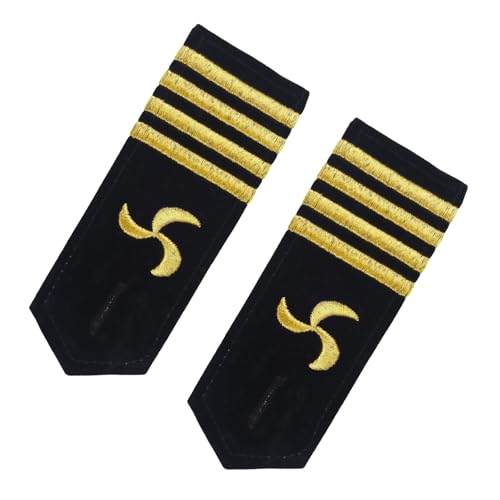 Larcele 1 Pair Pilot Uniform Epaulets Traditional Professional Sailors Shoulder Boards Epaulets with Gold Stripes Uniforms Accessories Epaulettes FXYJZ-02 (Four Bars)