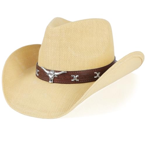 Image of WQWOVRVO Cowboy Hat,Cowgirl Hat,Western Cowboy Hats for Women /Mens /Straw Wide with Shapeable Brim Cowboy Hat for Womens