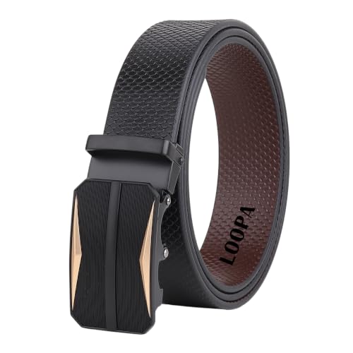 Image of LOOPA Belt for men Formal, casual, party, Evening for genuine leather Stylish belt with Auto lock buckle Black color belt