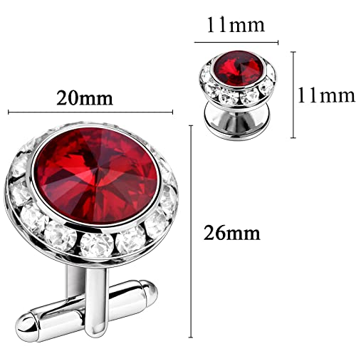 Red Crystal Cufflinks And Tuxedo Studs For Men,Suitable For Dress Shirt Suit Jacket Vest Bow Tie Fashion Accessories,  Gift For Men Or Dad , Formal Business Wedding Anniversary Jewelry For Men ，Amiter #TOP4