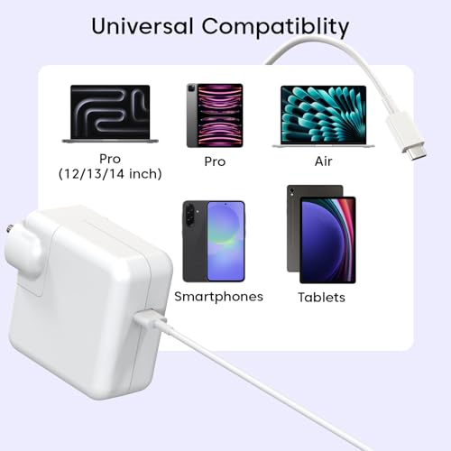 Image of USB-C Power 61W Adapter Charger Replacement for MacBook Pro 13 Inch /12 Inch /14 Inch, Compatible with MacBook Air /iPad Pro /Type C Laptop,Included USBC to USBC Charger Cable (White)