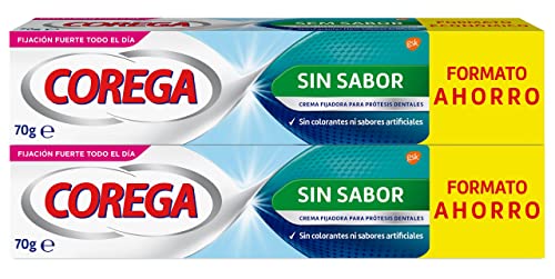 Corega, Crema Fijadora para Prótesis Dentales, Fijación Fuerte, sin Colorantes Añadidos, Sin Sabor, Pack de 2 x 70 g Cover