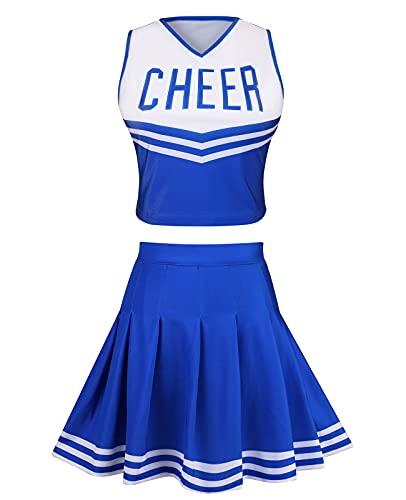 Grajtcin Cheerleader Costume For Women Halloween Cosplay Girls Cheerleading Uniform Cheer Outfit Crop Top Dress (Xs, Blue) #TOP2