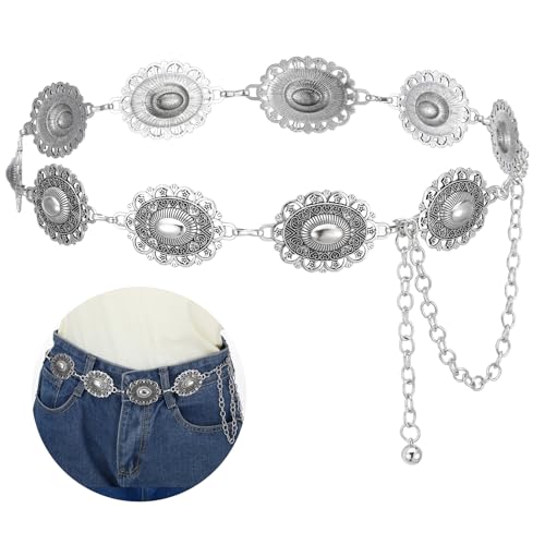 Lnngub Gürtel Silber, Verstellbarer Kettengürtel Damen Metall Hüftgürtel Ausgehöhlter Daisy Silberner Gürtel Vintage Ziergürtel für Hemd,...