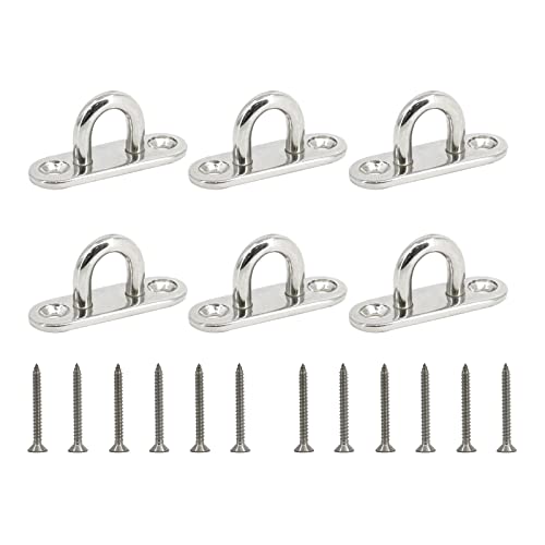 skyehomo 6 Stück längliche Sonnensegel, M8 längliche Pad-Ösenplatten, Edelstahl-Heftklammerringhaken, Aufhängungs-Deckenhaken, Marine-Hardware-Klammerhaken, Schlaufenhalterung Cover