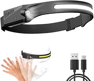 LMLMA LED Head Torch - USB Rechargeable Headlamp , Super Bright 230° COB LED Headlight, 80g, Motion Sensor Headtorch with IPX4 Waterproof, Running, Camping, Hiking, Fishing, Hunting, Climbing