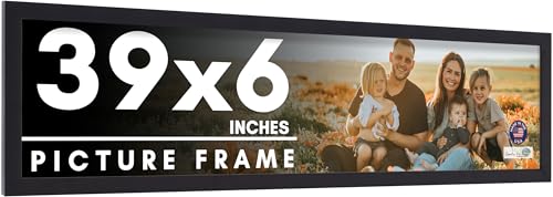 CountryArtHouse 39x6 Frame Black Solid Pine Wood Picture Frame Includes UV Acrylic Plexiglass, Acid Free Foam Backing Board and Hanging Hardware