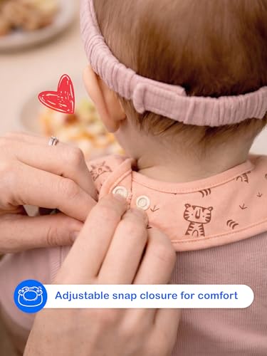Image of Kidbea Organic Cotton Baby Bib, Adjustable Snap Closure Soft Absorbent Feeding Bibs Apron for Newborns & Infants Child With Cute Prints | Reusable Baby Essential
