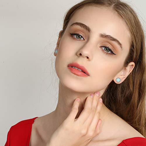 White Gold Plated Opal Stud Earrings For Women And Girl,Cubic Zirconia Halo Opal Jewelry For Women(Sparkly Round -Shape) #TOP5