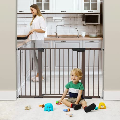 Mom's Choice Awards Winner-Cumbor 29.5"-51.6" Baby Gate Extra Wide, Easy Walk Thru Dog Gate For The House, Auto Close Safety Pet Gates For Stairs, Doorways, Child Gate Includes 4 Wall Cups, Brown #TOP4