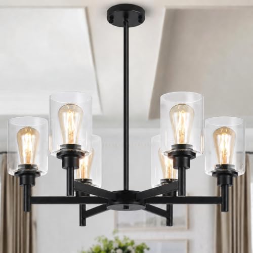 30&rdquo;- 54' Height Adjustable Black Chandeliers, 6 Light Dining Room Light Fixtures Over Table...