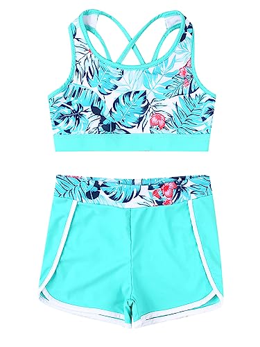 Kids Girls 2 Piece Tankini Set Crop Top with Shorts Swimsuit Tracksuit for Gymnastics/Sports/Dance/Swimming3