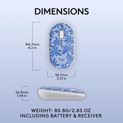 Logitech M340 Compact Ambidextrous Silent Wireless Mouse - Blue Floral - image 7