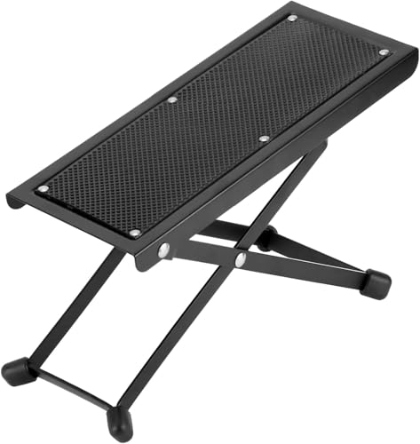 Image of IMAGINEA Adjustable Guitar Foot Rest Stand | Height Adjustment, Anti-Slip Rubber Surface, Foldable Metal Footstool for Acoustic & Electric Guitar Players (Black)