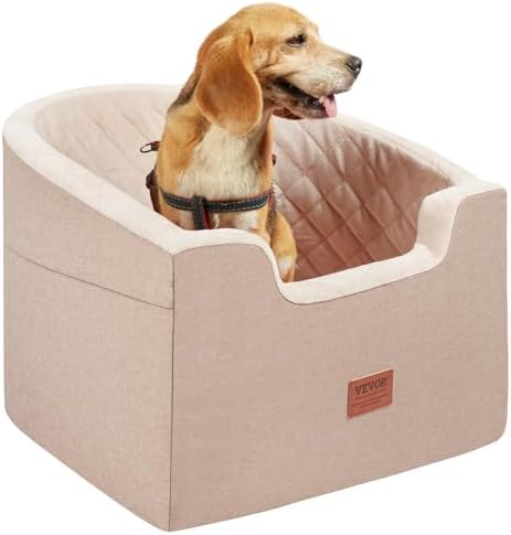 VEVOR Hunde Autositz 560 x 508 x 410 mm, Hundeautositz mit Aufbewahrungstasche, ansteckbarer Sicherheitsleine und Schwammfüllung, Autositz für kleine und mittelgroße Hunde bis 25 k