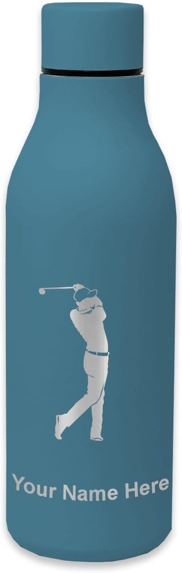 LaserGram Double Wall Stainless Steel Water Bottle, Golfer Golfing, Personalized Engraving Included