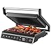 Olvy Kontaktgrill mit Touchscreen – PFAS-frei – 7 automatische Programme – 180°-Öffnung, 1800 W – Antihaft-Platten – Thermostat und Timer – Panini- und Sandwichmaker aus Stahl