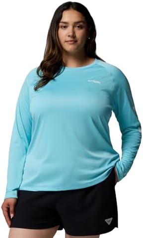 Columbia Womens PFG Tidal Tee II Long Sleeve Sun Protection Shirt, Clear Blue/White Logo, Large - 4