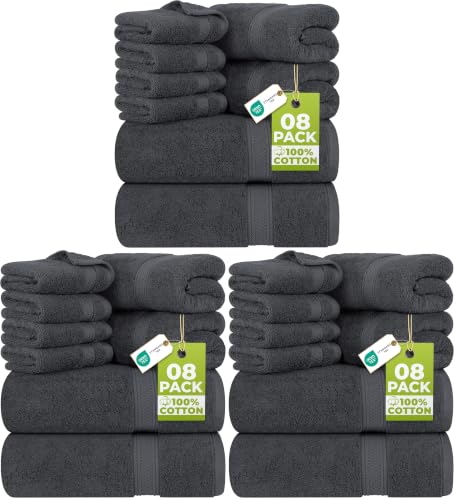 Image of Utopia Towels 8 Piece Luxury Towel Set - Majestic Plush, Super Absorbent & Quicker-to-Dry, Thick 100% Ring Spun Cotton Towels for Bathroom, Spa & Hotel - 2 Bath, 2 Hand, 4 Washcloths, Grey (Pack of 3)