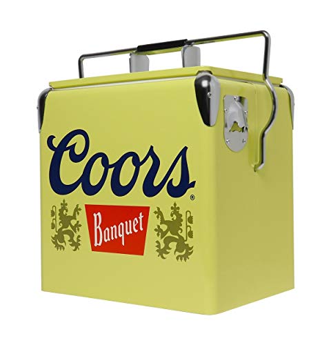 Coors Banquet Retro Ice Chest Cooler With Bottle Opener 13L (14 Qt), 18 Can Capacity, Yellow And Silver, Vintage Style Ice Bucket For Camping, Beach, Picnic, Rv, Bbqs, Tailgating, Fishing #TOP6