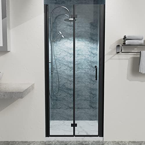 32" x 72" Bifold Glass Shower Door with Tempered Glass Folding Bathroom Shower Doors with Stainless Handle Frameless Fold Shower Panel Matte Black