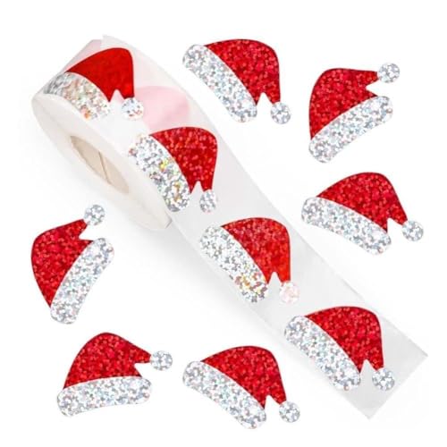 MeevrgR 500 pegatinas autoadhesivas para árbol de Navidad, decoraciones brillantes de Feliz Navidad para tarjetas, sobres, bolsas de galletas, 5 x 5 x 3 cm, papel artístico, colores surtidos