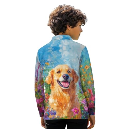 Kids Oil Painting Golf Shirts Size 3-16 Boys 1/4 Button Long Sleeve Collared Tennis Outfits Soft Outdoor Tops2