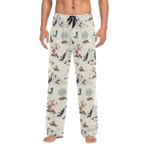 Men’s Desert Cacti Pajama Pants with Pockets, Comfortable Lounge Sleep Bottoms#685