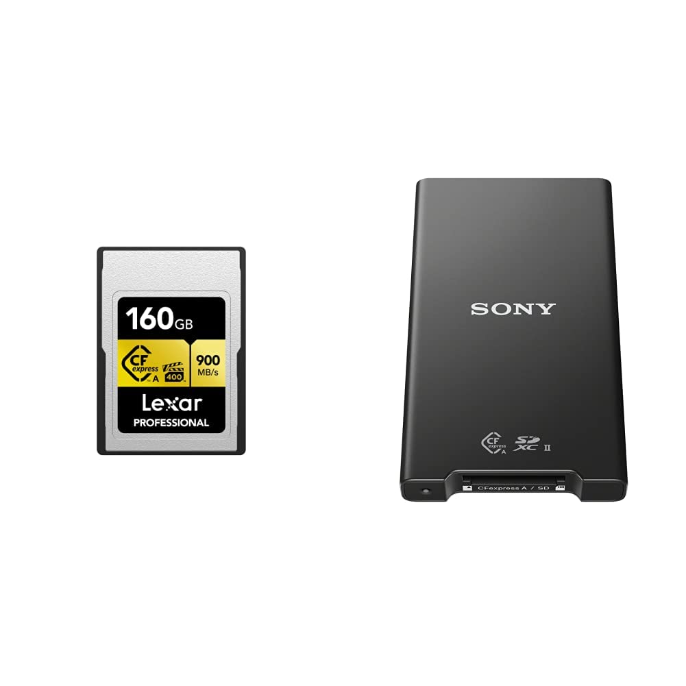 Lexar Professional 160GB CFexpress Type A Gold Series Memory Card (LCAGOLD160G-RNENG) + Sony MRWG2 CFexpress Card Reader