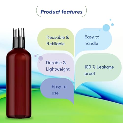 Image of Amber PET Applicator Bottles Pack of 2 - 100 ml Empty Refillable Squeeze Bottles with Comb Tip for Hair Oil, Hair Dye, Shampoo & DIY Cosmetic Storage