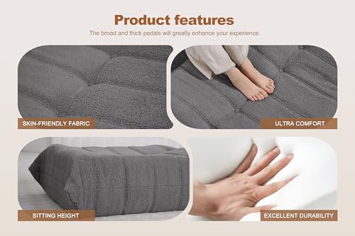 Image of Bean Bag Pouf Ottoman, Foot Stool, Foot Rest with Memory Foam Filled, Rectangle Ottoman for Living Room, Bedroom, Office (Grey Teddy)