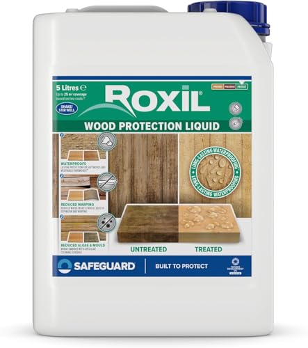 Roxil Wood Waterproofing Liquid (5L Clear) Wood Preserver Outdoor, Wood Sealer for decking, Fence, Sheds and Furniture
