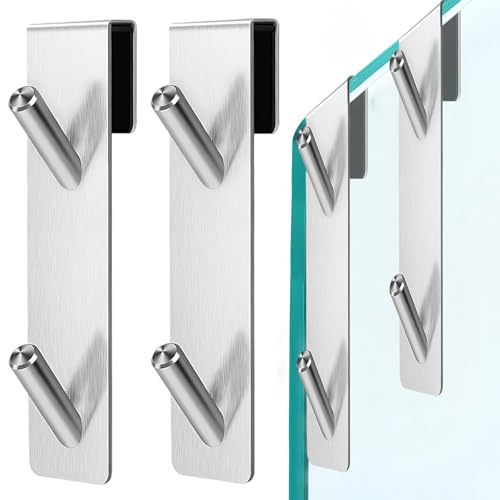 ChAusa 2 Pezzi Appendi Accappatoio Bagno Gancio Doccia Accappatoio Accessori Bagno Porta Asciugamani Bagno Accessori Doccia Senza Forare Gancio Doccia per Box Doccia Accappatoi e Asciugamani(Argento)